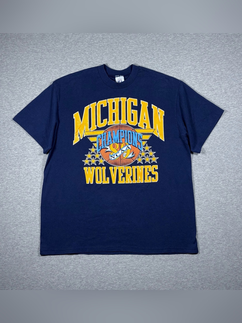 Vintage Michigan Wolverines T-Shirt Mens XL Blue 80s Logo 7 Single Stitch USA
